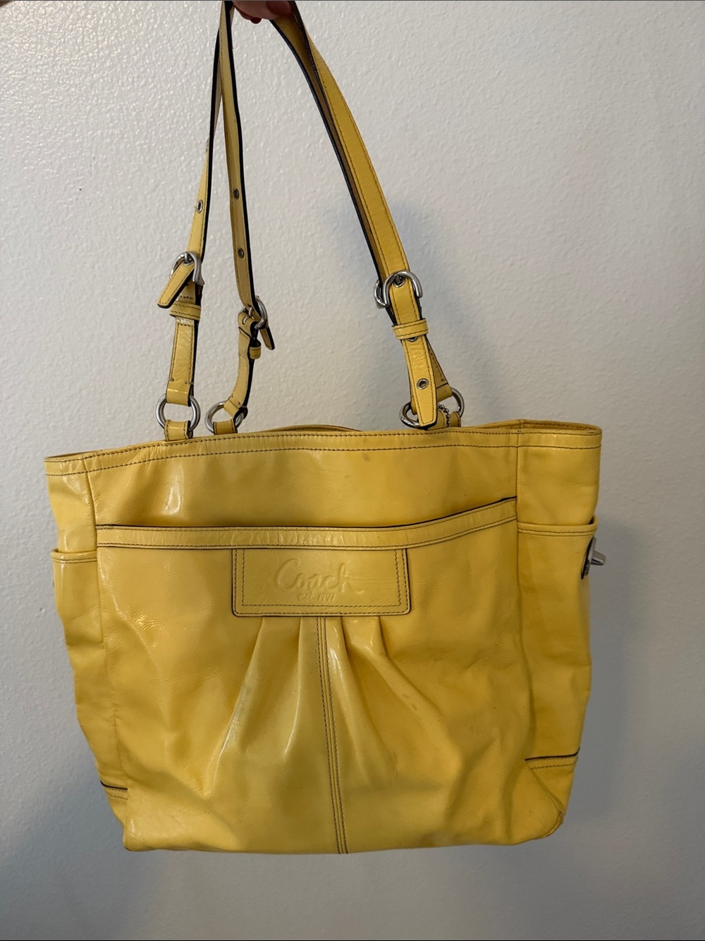 Coach Bright Yellow Leather Tote with Exterior Pocket